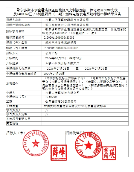 775萬中標(biāo)！捷氫科技拿下內(nèi)蒙古風(fēng)光一體化制氫項(xiàng)目！(圖1)